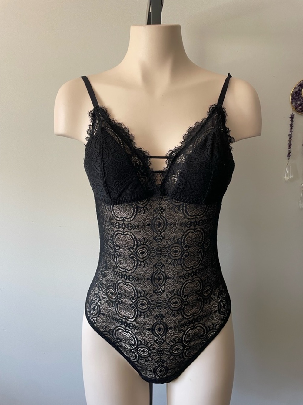 Gilly Hicks Lace Bodysuit Black Strappy Goth Gothic Glam Whimsigoth Size Small